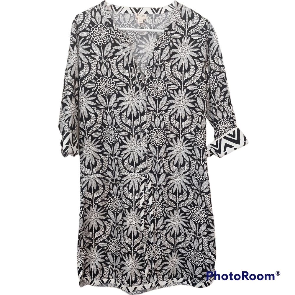 Hatley Floral Tunic 100% Cotton Dress Black White Medium Drawstring Waist